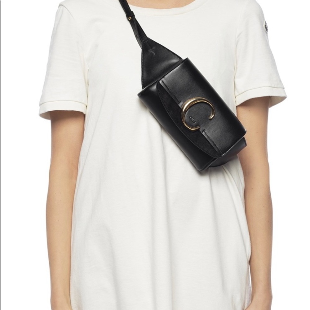 Chloe Black Leather Crossbody Belt Bag with Gold Hardware